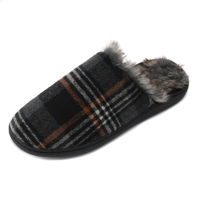 Zapatillas clásicas y cómodas de Tweed a cuadros para interiores y exteriores con forro esponjoso, pantuflas cálidas de invierno para hombres