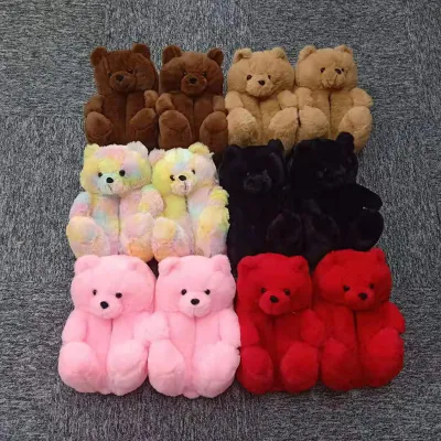 Pantuflas peludas de oso para niños de tamaño Teddy Fit para mujer de varios colores